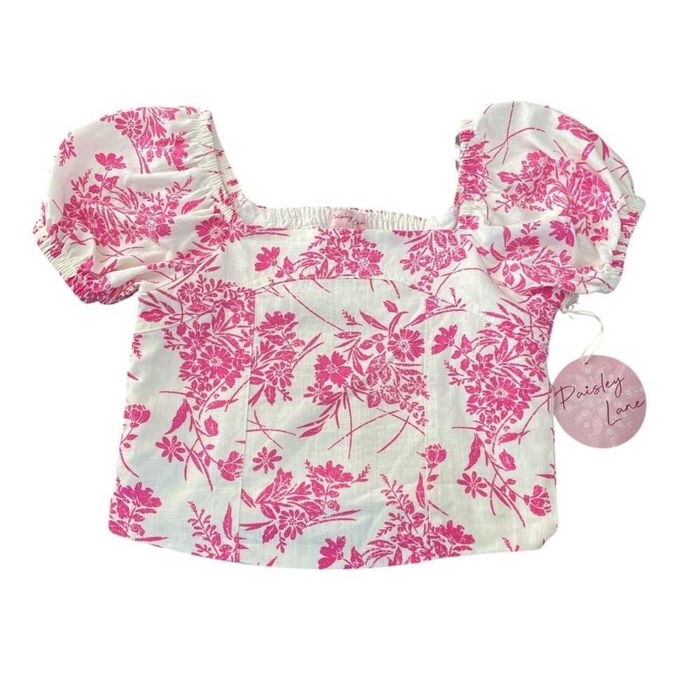 Paisley Lane Linen Top Pink Floral Girls Top Size 10 Easter Cottagecore NWT
